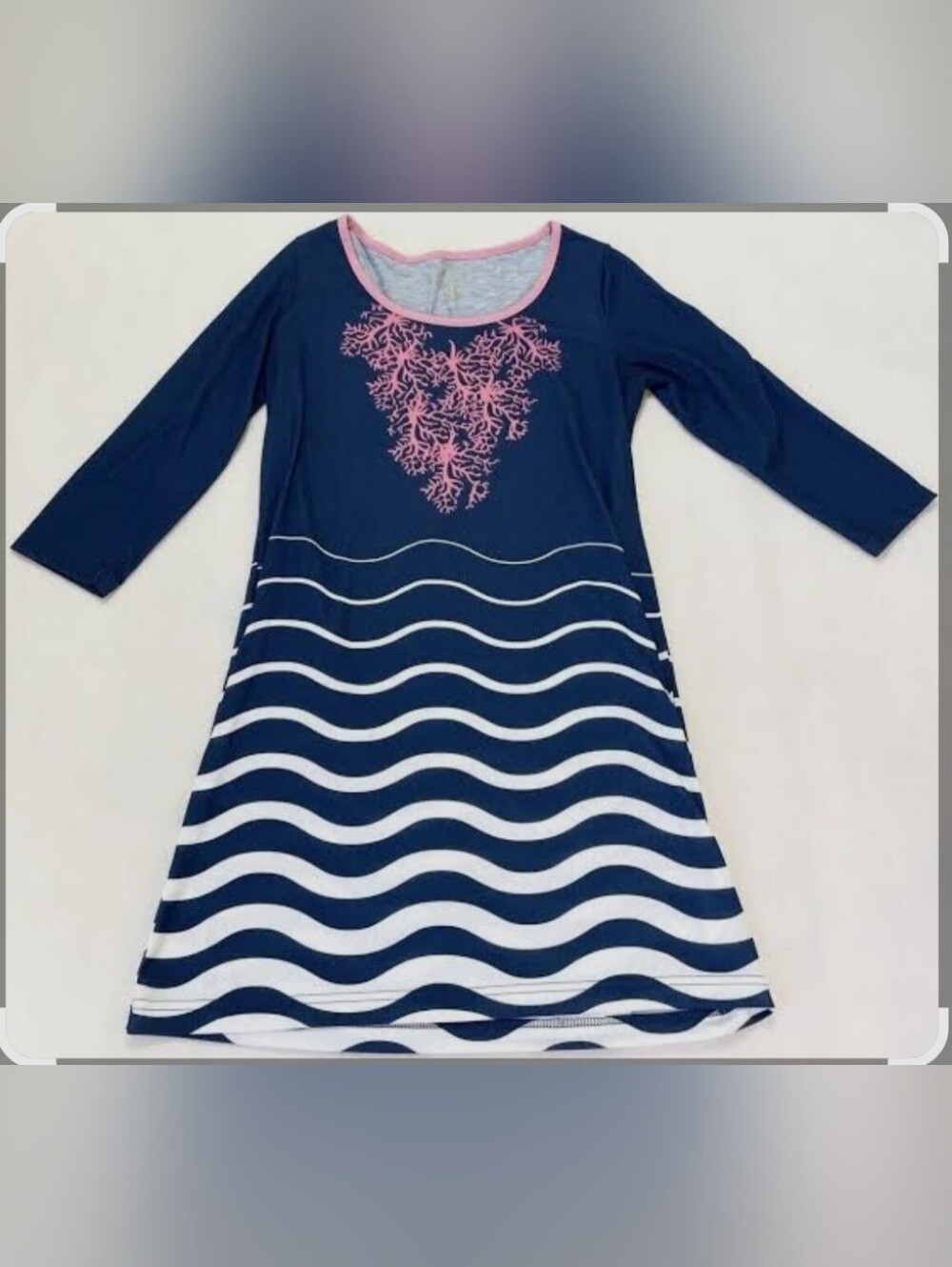 Simply Southern-Coral Striped Blue and White Preppy Dress-Sleeveless-Size Large